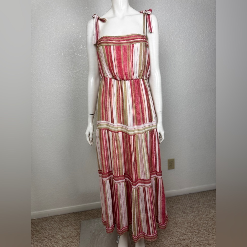 Unbranded Cotton Blend Striped Maxi Dress in Red/White and Green J-8